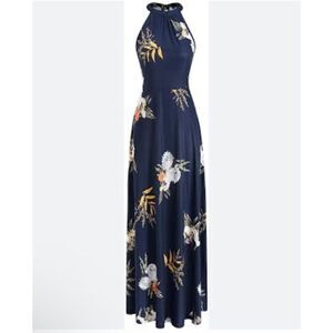 STYLEWORD Women's Off Shoulder Elegant Maxi Long Dress Navy Blue white flowers a